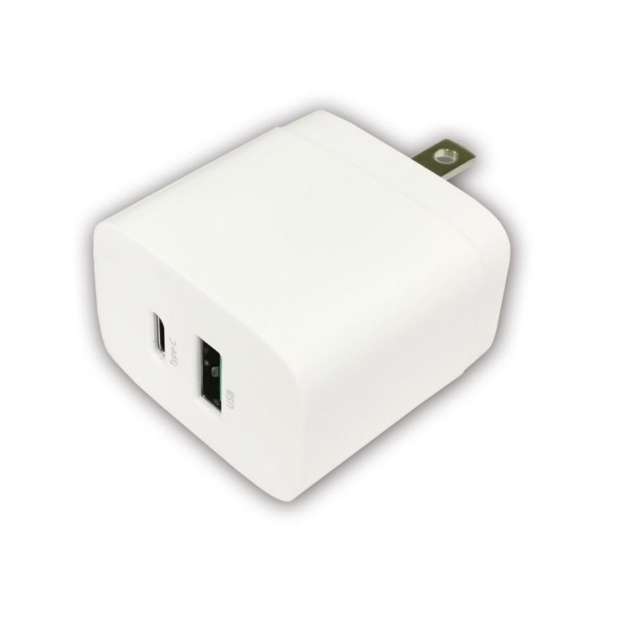 AC充電器 2ポート 最大20W AC-USB充電器 Type-Cポート/USB-Aポート HIDISC ML-PDUS2P20WH/0051/送料無料メール便 箱開封｜saponintaiga