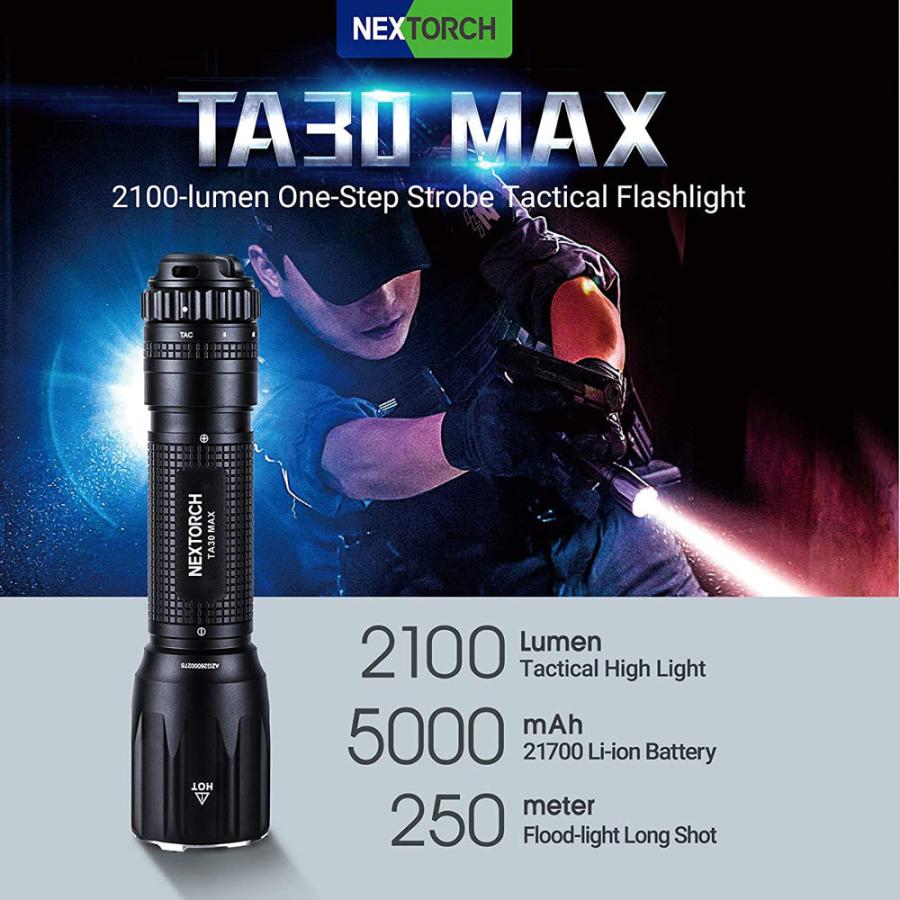 懐中電灯 フラッシュライト TA30MAX FLASH LIGHT USBケーブル充電 NEXTORCH ネクストーチ 2100ルーメン 代金引換便不可｜saponintaiga｜03