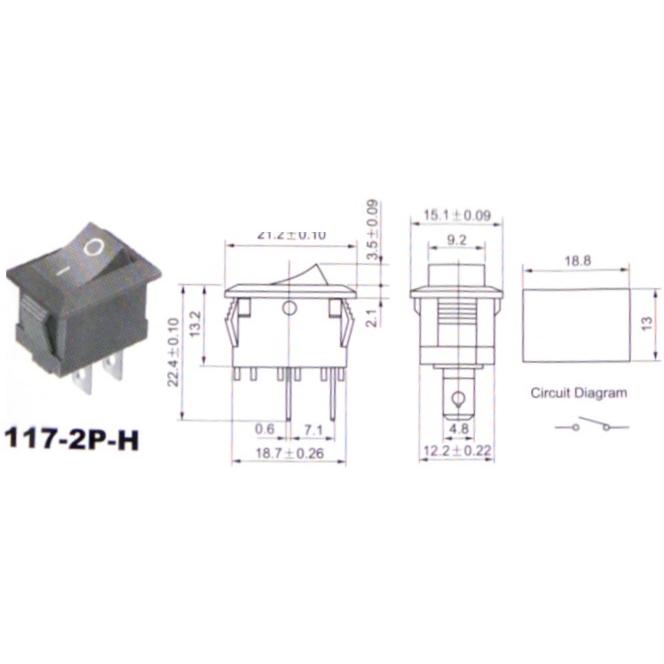 1回路1接点　ロッカースイッチ　KC117-2P-H　穴あけ18.8×12.22mm　2個入　＜1sw-411＞｜sapporo-boueki｜02