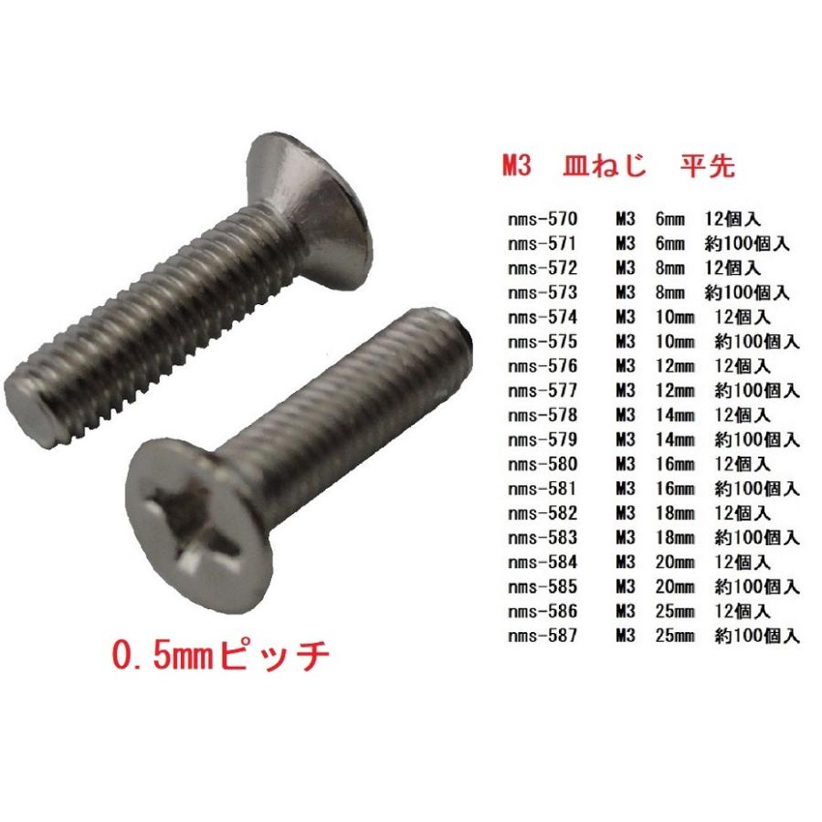 M3 10mm 皿ネジ 平先 0.5mmピッチ 約100本入 ＜nms-575＞ : 札幌貿易 - 通販 - Yahoo!ショッピング