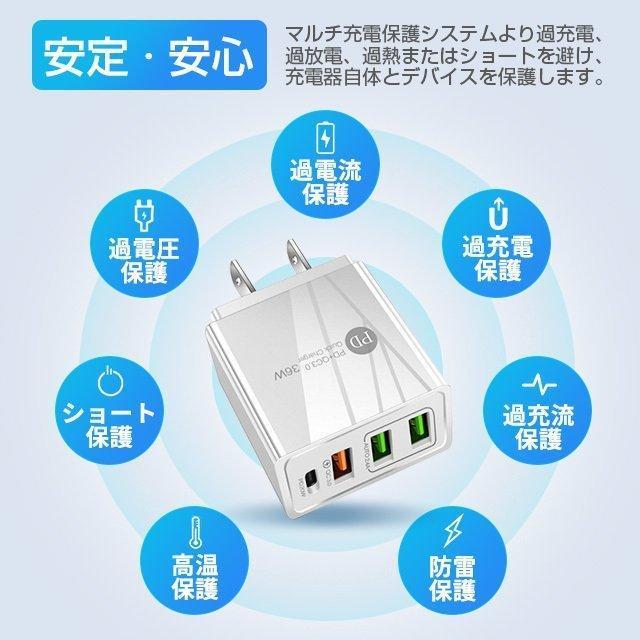 4in1 AC/USBアダプター 4ポート 36W急速充電器 usb電源アダプタ PD対応 PD20W充電器 iPhone12充電 QC3.0対応｜sapporoyokkoissyoppu｜06