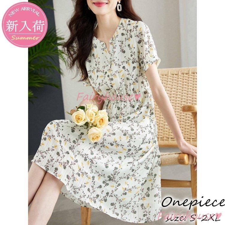 経典ブランド 花柄vネック 半袖ワンピース 春夏 マキシワンピース きれいめ 40代 レディース ワンピース シフォン お出かけ 大人ゆったり オシャレ韓国風 Aラインスカート ワンピース サイズ Xl Www We Job Com