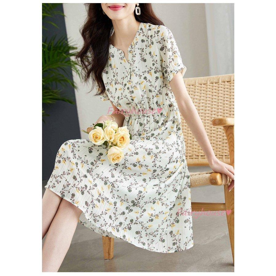 最終値下げ 花柄vネック 半袖ワンピース 春夏 マキシワンピース きれいめ 40代 レディース ワンピース シフォン お出かけ 大人ゆったり オシャレ韓国風 Aラインスカート ワンピース サイズ S Www We Job Com