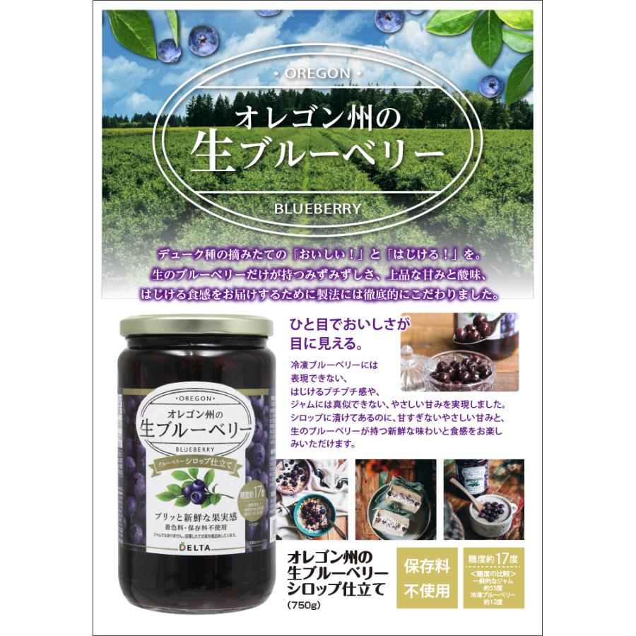 オレゴン州の生ブルーベリーシロップ仕立て 750g 生ブルーベリー