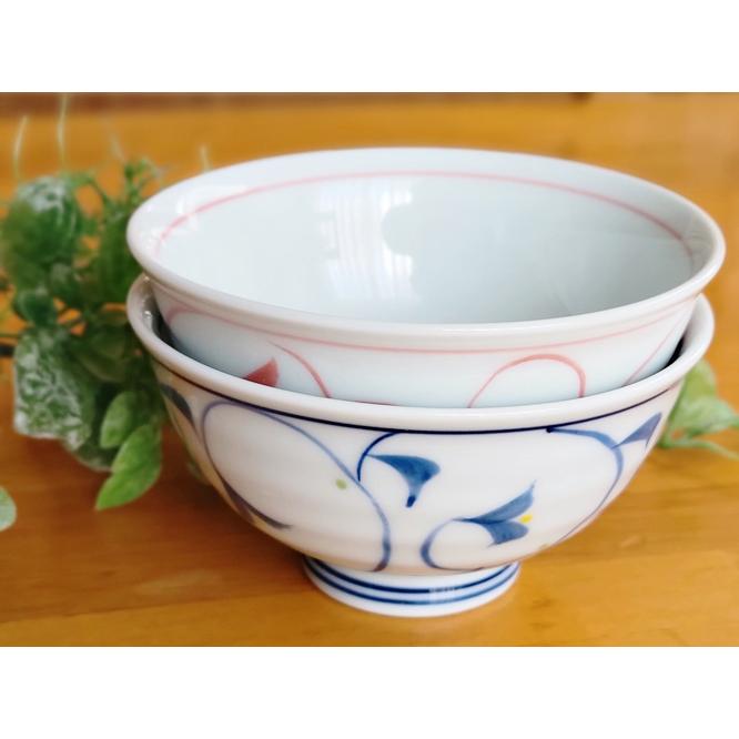 在庫品》波佐見焼 花唐草 ご飯茶碗 ミニ茶漬碗 青 赤 飯碗 お茶碗 唐草