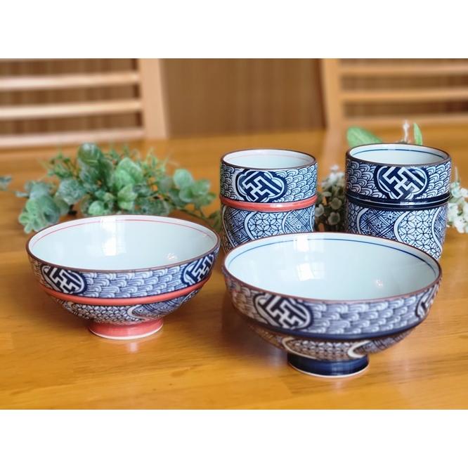 在庫品》有田焼 染付け祥瑞 京地紋 ご飯茶碗 大 小 飯碗 お茶碗
