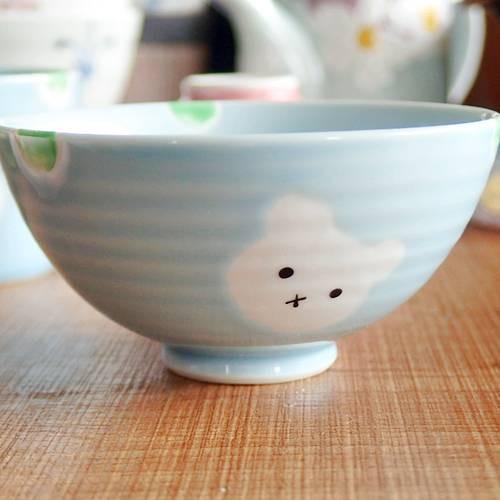 石丸陶芸 有田焼 波佐見焼 ミニ茶碗 ふんわりブルー くま ご飯茶碗 お