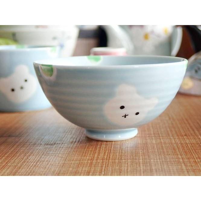石丸陶芸 有田焼 波佐見焼 ミニ茶碗 ふんわりブルー くま ご飯茶碗 お