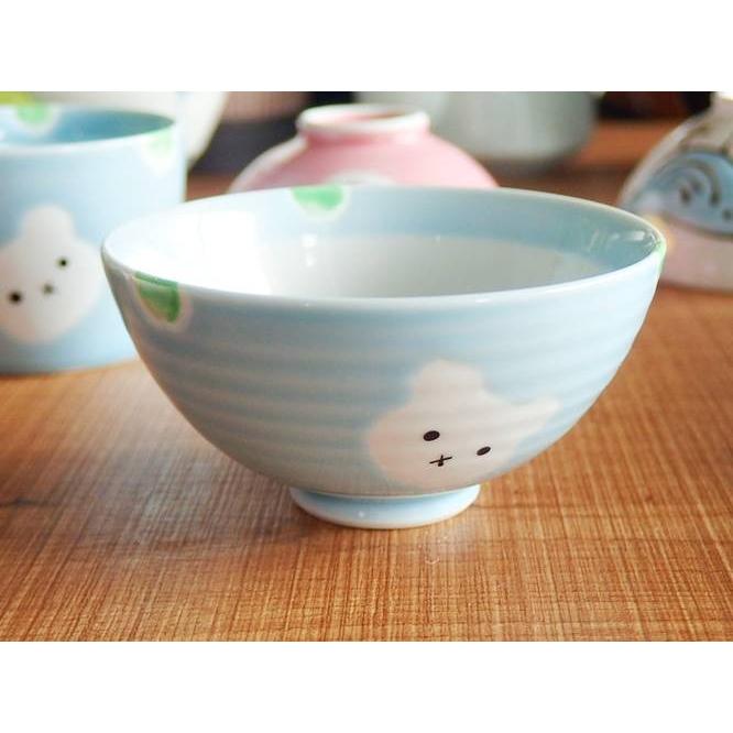 石丸陶芸 有田焼 波佐見焼 ミニ茶碗 ふんわりブルー くま ご飯茶碗 お