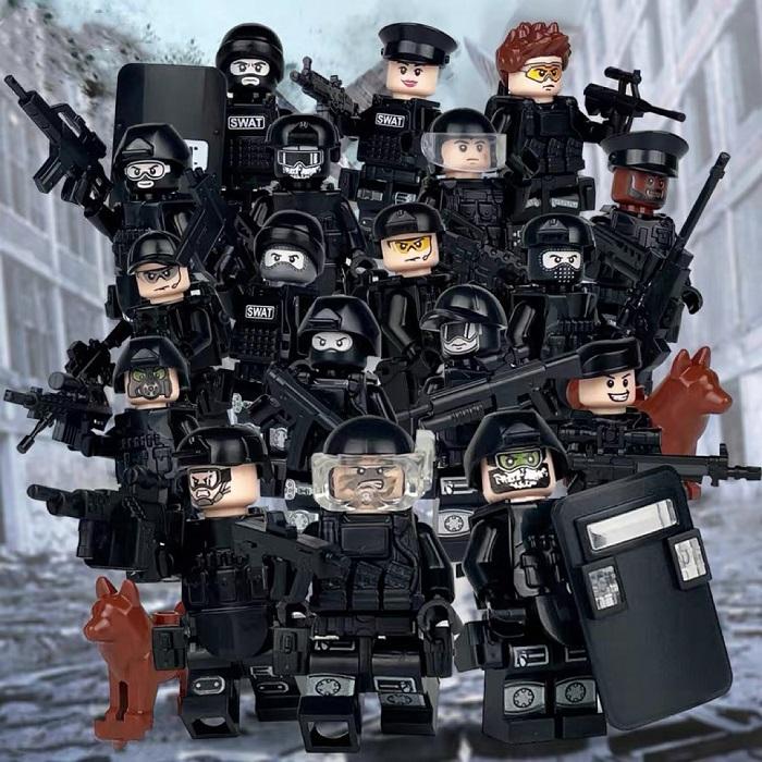 LEGO レゴ 互換 ブロック SWAT 警察 特殊部隊 18体セット 武器 警察犬 付 スワット 子供 男の子 レゴブロック おもちゃ 人形 誕プレ 軍隊 ミリタリー 武器 兵隊｜sarai-store｜02