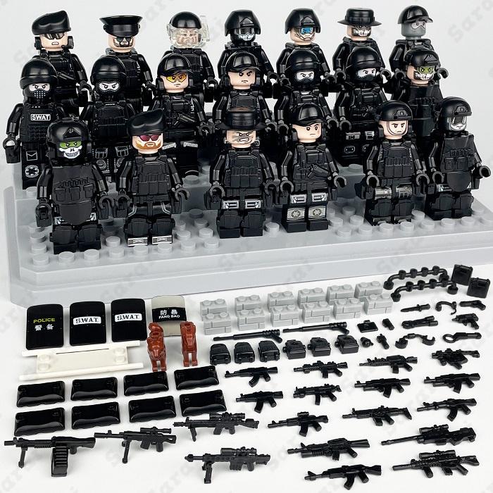 LEGO レゴ 互換 ブロック SWAT 警察 特殊部隊 ジープ1台 ミニフィグ20体セット 武器＋犬2体 スワット 子供 男の子 互換品 人形 誕プレ 軍隊 銃 クリスマス 玩具｜sarai-store｜05