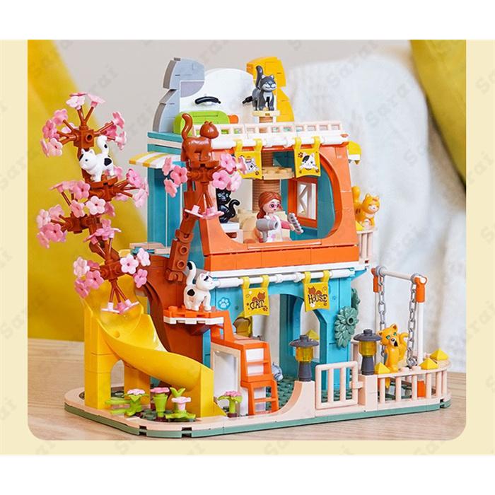 互換品】 LEGO レゴ 互換 組立玩具 ブロック 猫 桜の木 ミニフィグ 