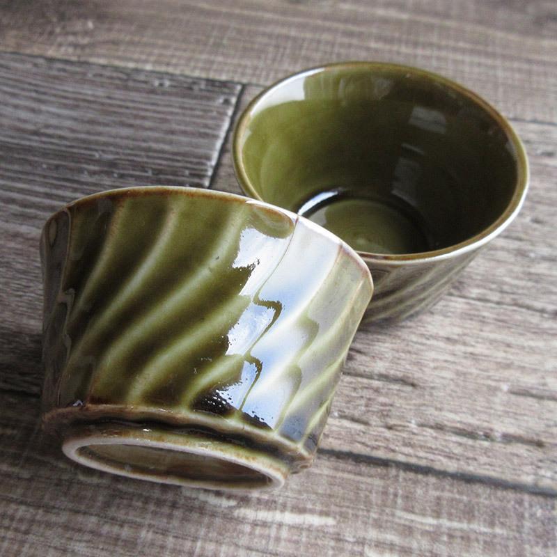小鉢 小付 ミニカップ 深緑 カーキ 陶器 おしゃれ デザートカップ