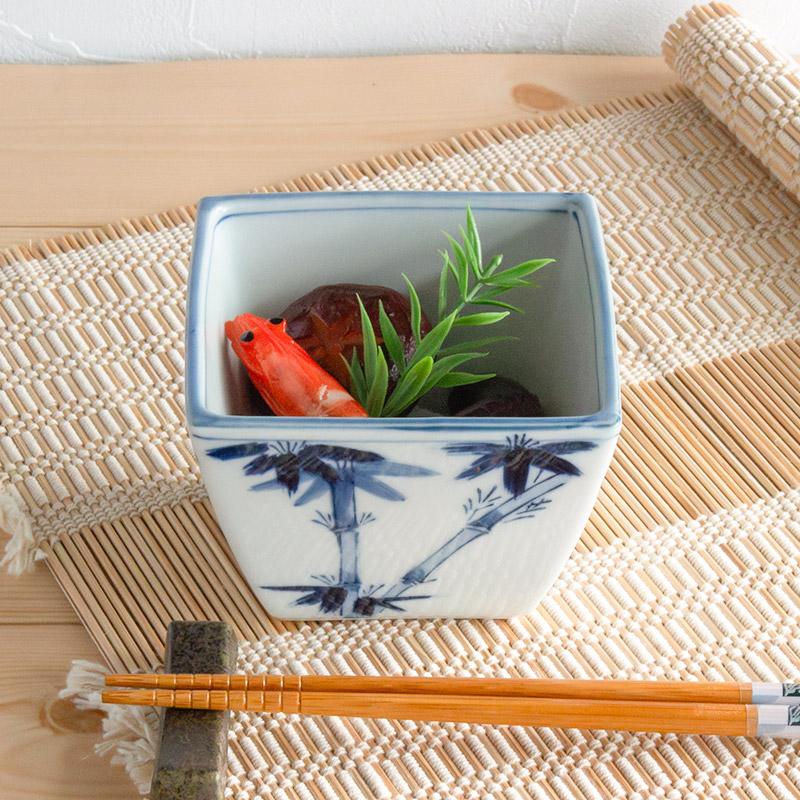 小鉢 四角 角鉢 和え物 おひたし 冷奴 和食器 / 青白磁 竹 正角小鉢