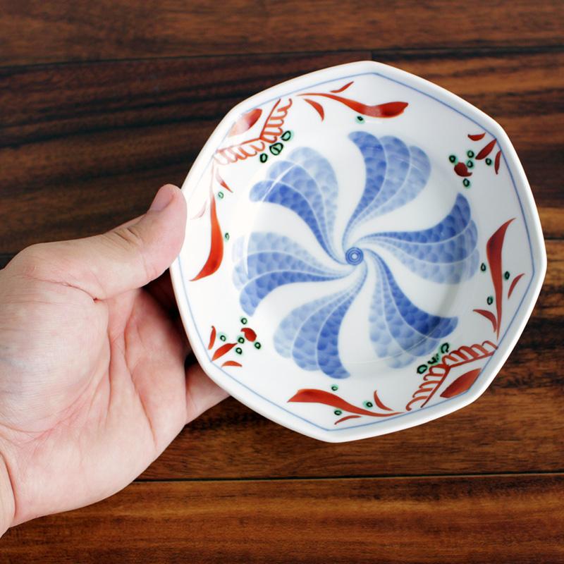 小皿 浅鉢 14cm 取り皿 食器 和食器 / 呉須赤絵 染付 八角小皿