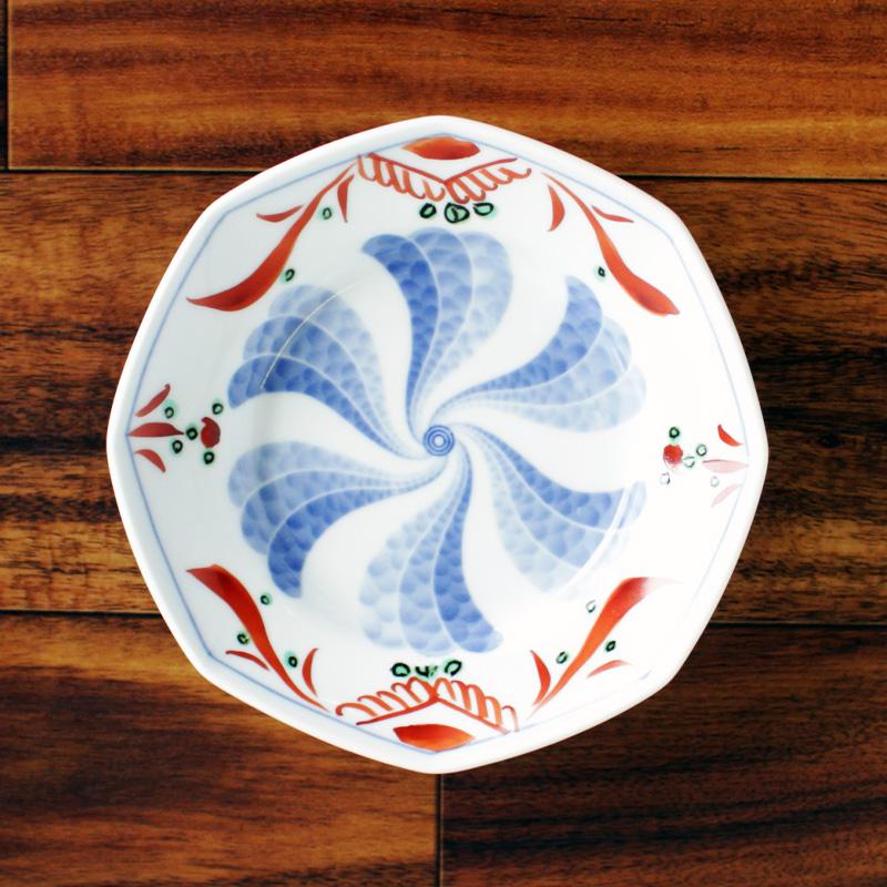小皿 浅鉢 14cm 取り皿 食器 和食器 / 呉須赤絵 染付 八角小皿