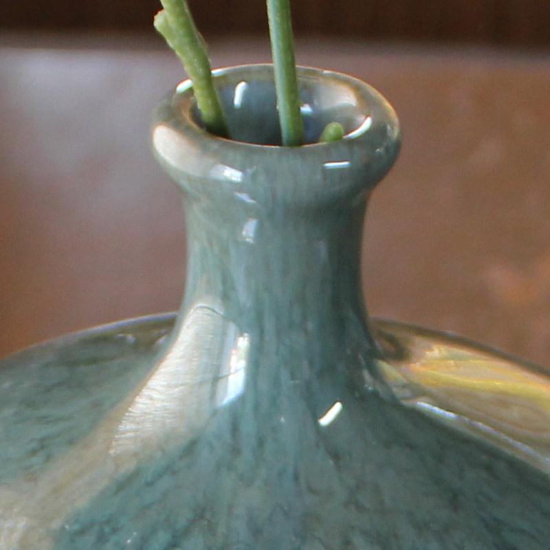 グリーン 窯変流し 丸花瓶 / 貫入入っています 花器 フラワーベース