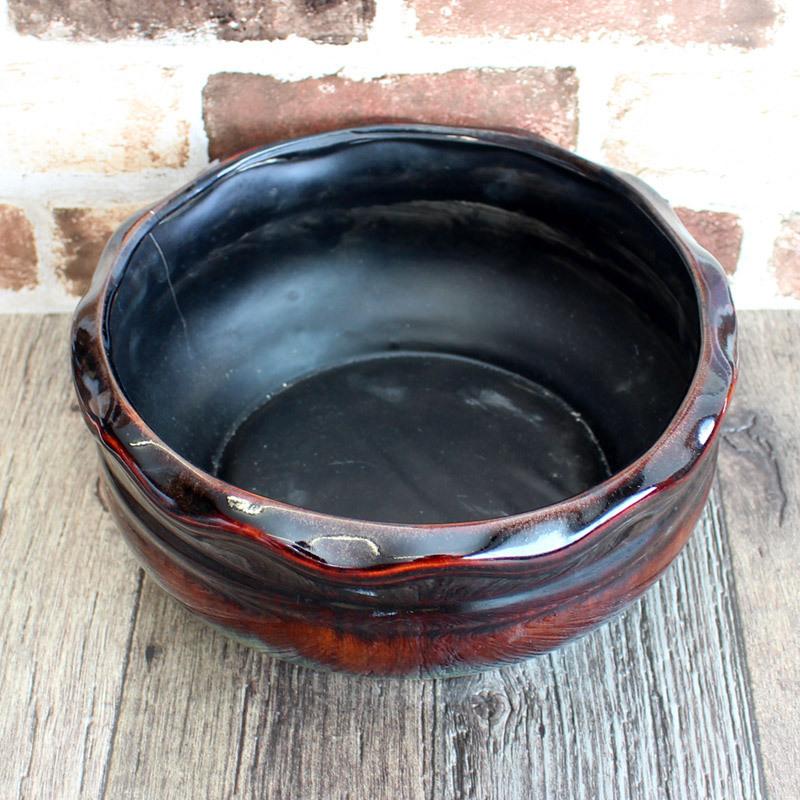 陶器製角型水鉢 黒と茶色のグラデーション 陶器製角型水鉢 黒と茶色の