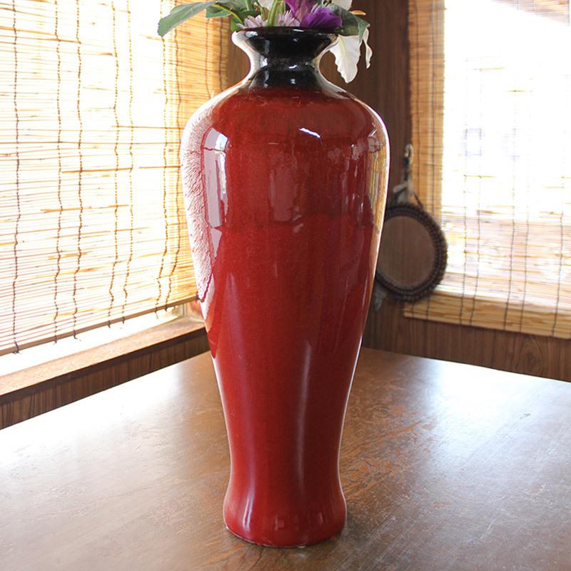 赤窯変流し スマート壺型 花瓶 51cm （難あり） / 赤い花瓶
