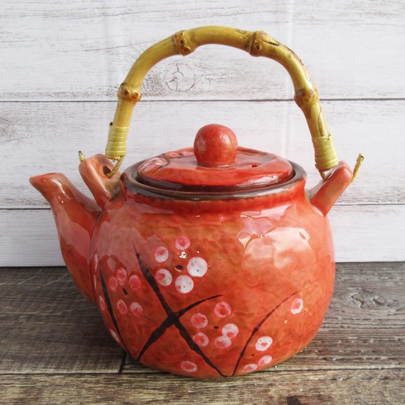 土瓶 850cc 和食器 急須 ポット 赤色 梅の花 花柄 和風 中国製