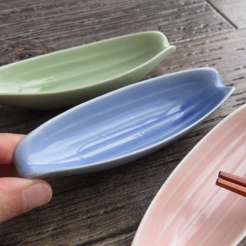 小皿 小付 小さなお皿 和食器 薬味入れ 笹の葉 舟形 グリーン ピンク