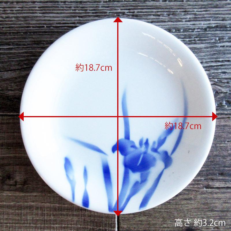 深皿 丸皿 和食器 燕子花 杜若 アヤメ 吹き付け 白地 丸いお皿 花柄  