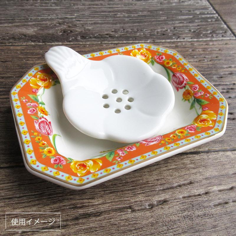 ティーバッグトレイ 陶器 白い食器 穴あき 紅茶 ホワイト