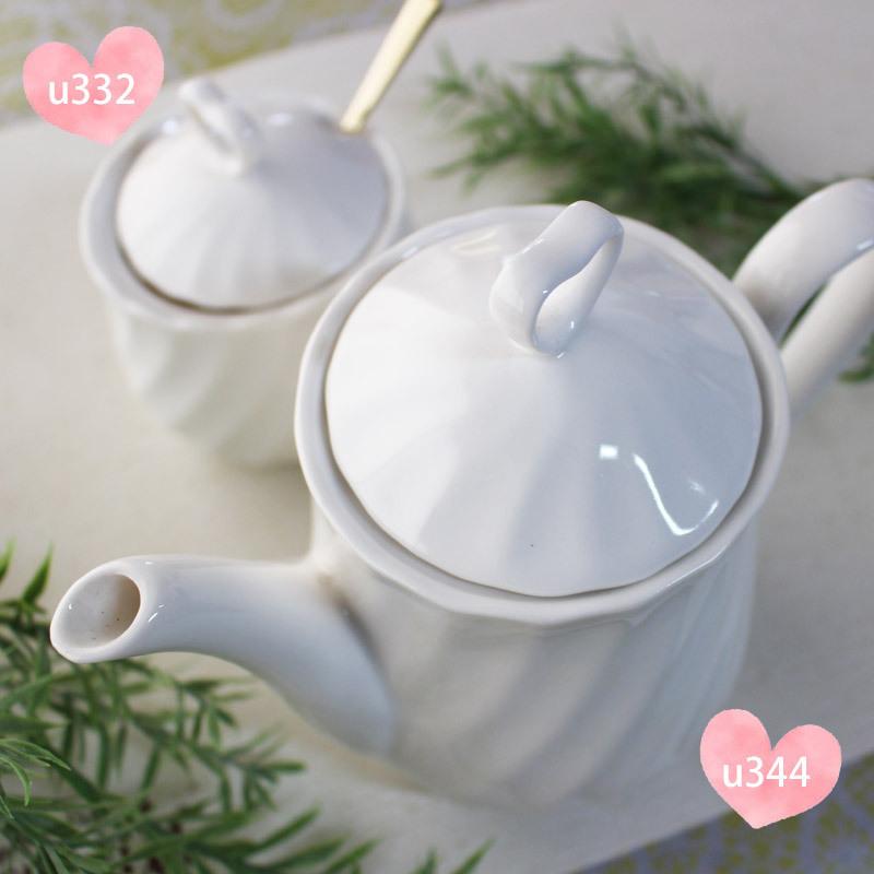ティーポット 洋食器 白 おしゃれ ハート カフェ風 ねじり 陶器 紅茶