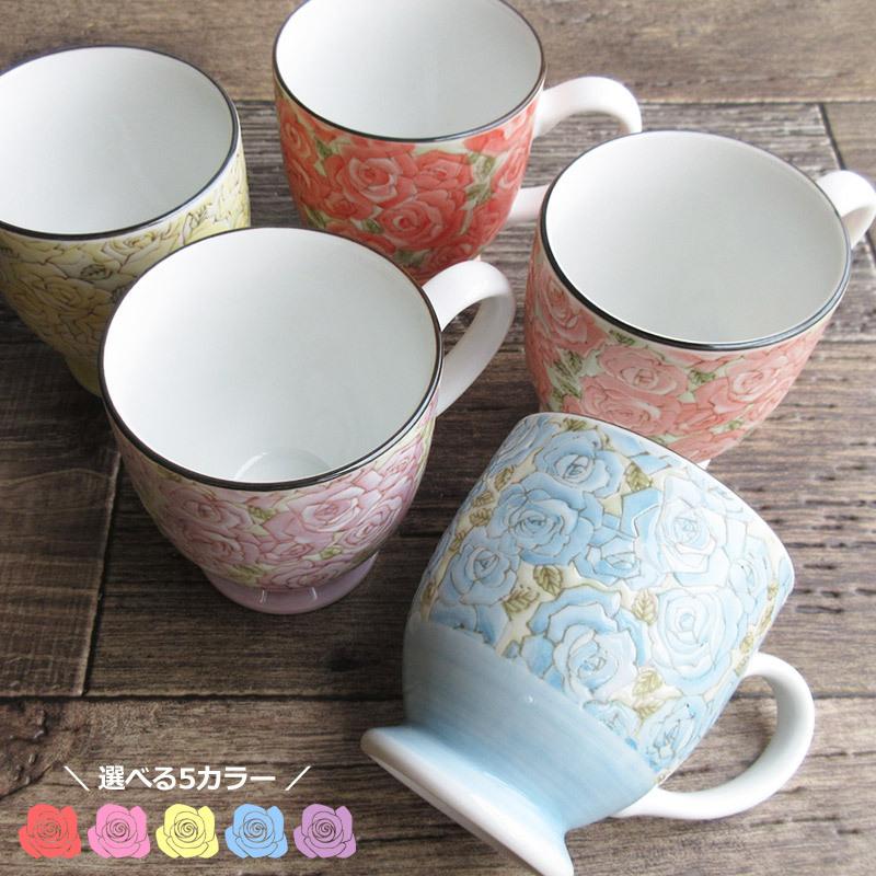 マグカップ マグ 洋食器 日本製 コーヒーマグ 陶磁器 バラ柄 薔薇