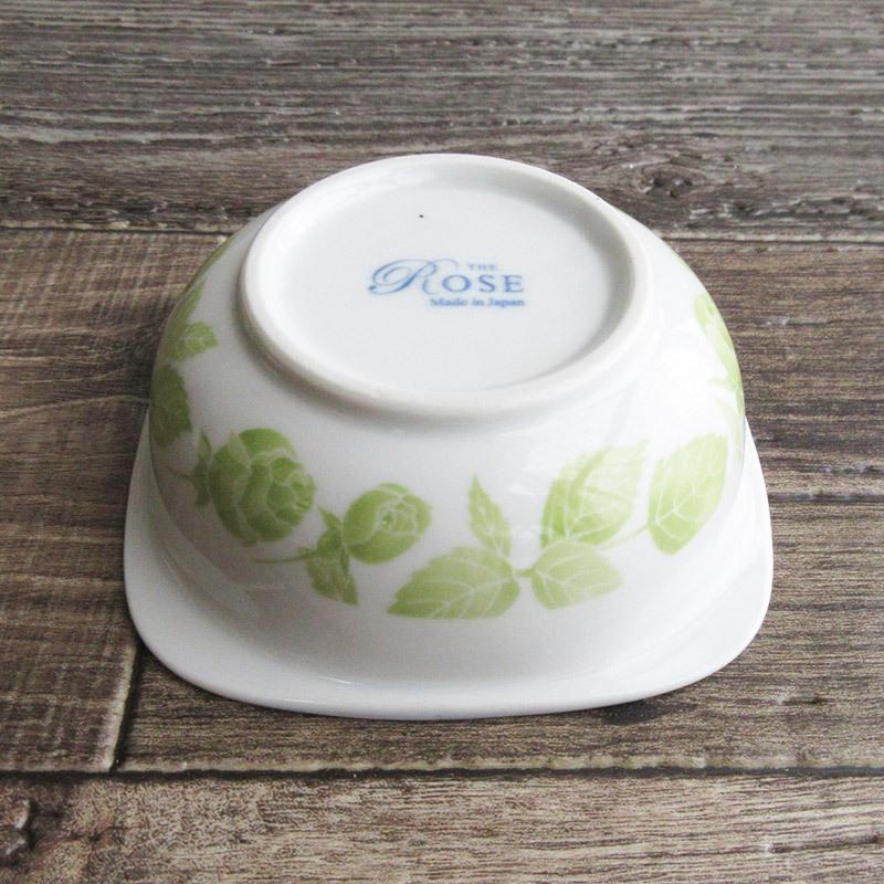 小鉢 ボウル 四角い器 日本製 バラ柄食器 薔薇 陶磁器 ブル− レッド