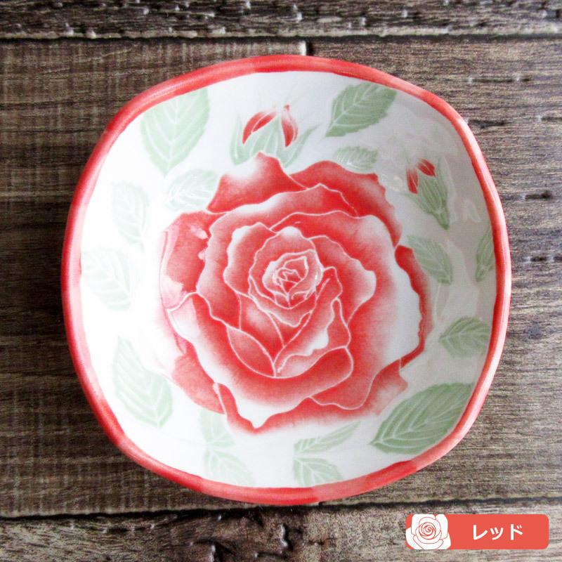 赤い花模様の陶器ボウル ポーランド 陶器 食器 ペットボウル 赤い花柄 マニュファク