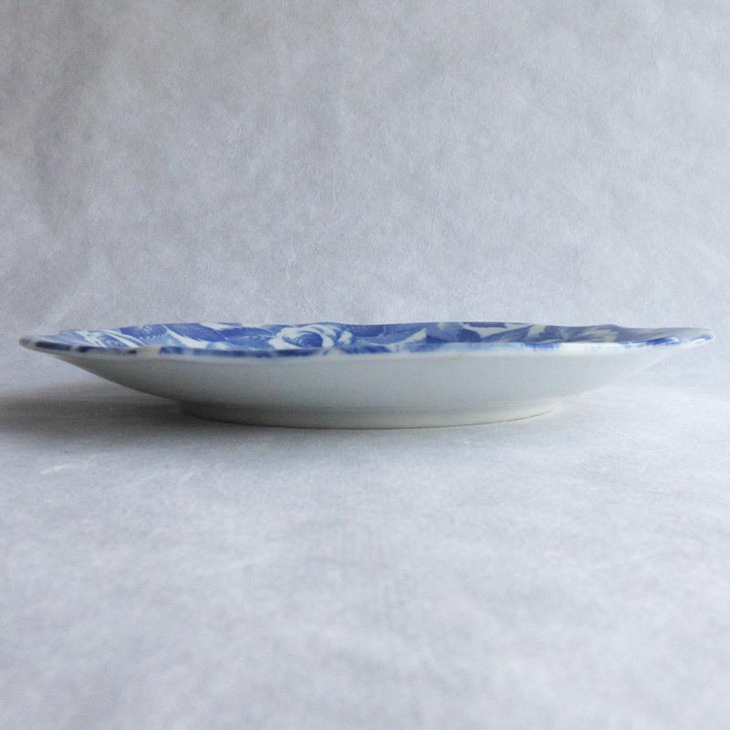 プレート 20cm 洋食器 花型 ブルー 中皿 バラ 花柄 薔薇 デザート