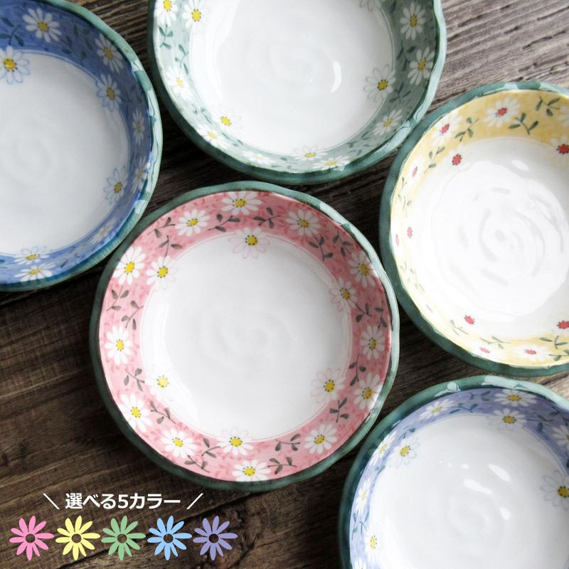 小鉢 和食器 花柄 キク 丸鉢 ピンク イエロー グリーン ブルー