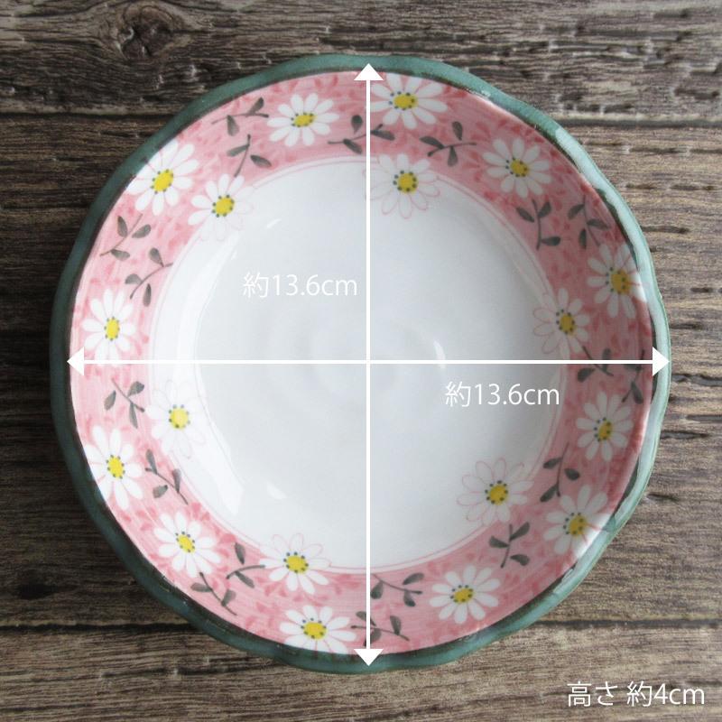 小鉢 和食器 花柄 キク 丸鉢 ピンク イエロー グリーン ブルー