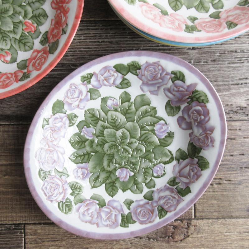 カレー皿 24.5cm オーバル皿 深皿 楕円皿 食器 プレート バラ柄 ローズ