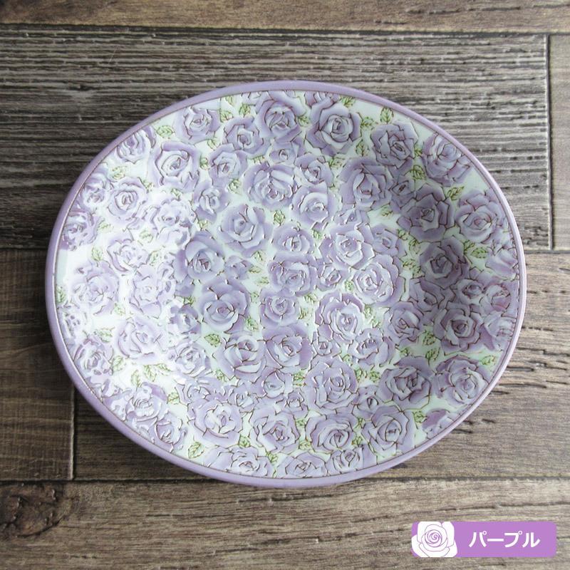 ミニローズ オーバルカレー皿（2色選択）/ バラ柄食器 薔薇 楕円皿