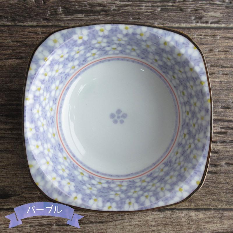 小鉢 ボウル 四角い器 日本製 小花柄 梅 春の器 茶線 陶磁器