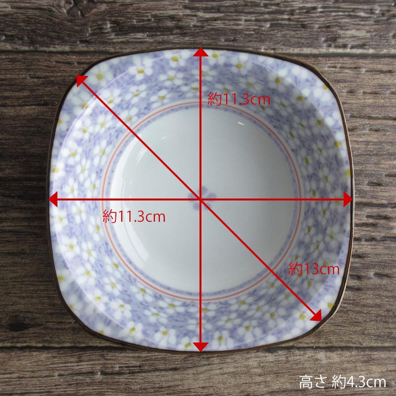 小鉢 ボウル 四角い器 日本製 小花柄 梅 春の器 茶線 陶磁器