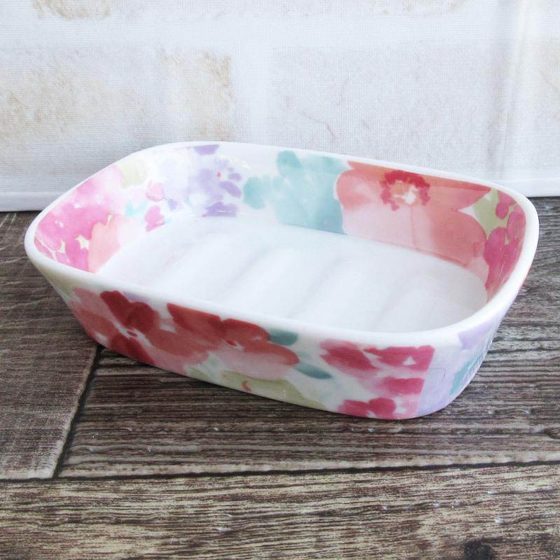 ソープディッシュ 陶器 石けんケース 石けん台 花柄 / パステル