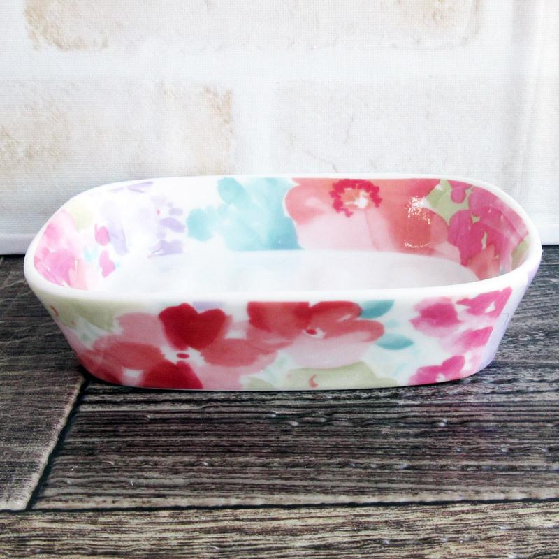 ソープディッシュ 陶器 石けんケース 石けん台 花柄 / パステル