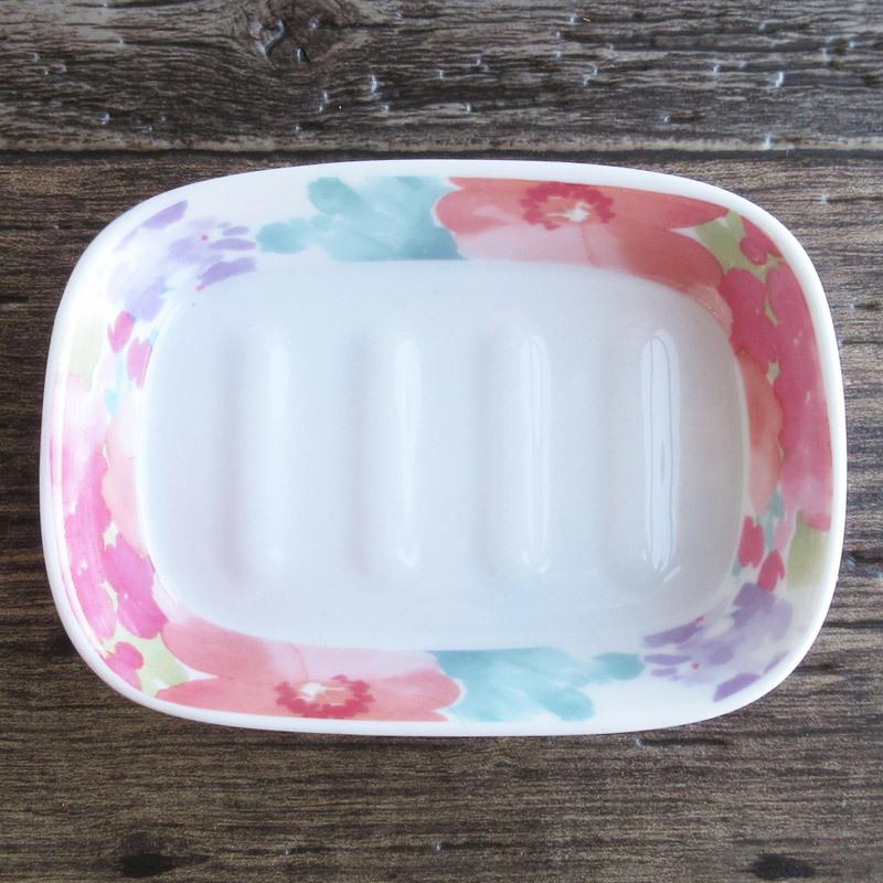 ソープディッシュ 陶器 石けんケース 石けん台 花柄 / パステル