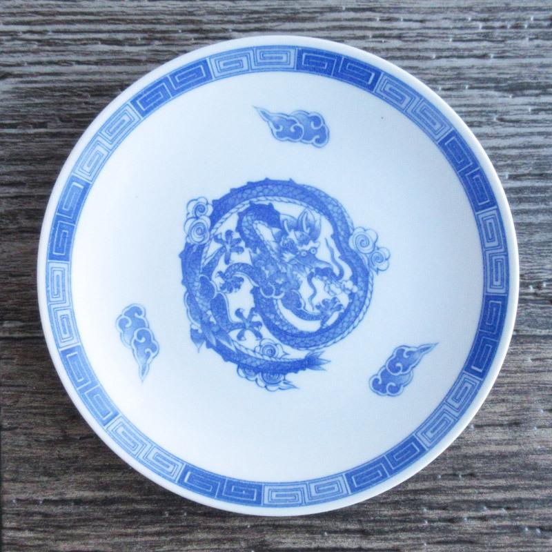 中国　青いドラゴン模様の陶器皿　大皿 中華皿 プレート 皿 16.3cm 中華食器 中華料理 炒飯の取り皿に