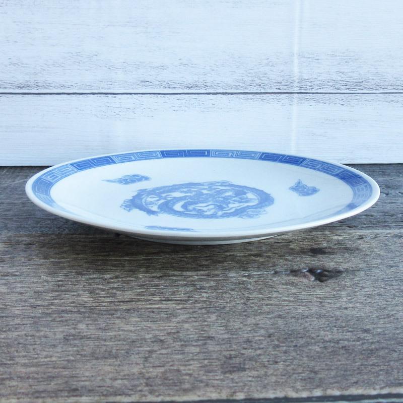 中国　青いドラゴン模様の陶器皿　大皿 中華皿 プレート 皿 16.3cm 中華食器 中華料理 炒飯の取り皿に
