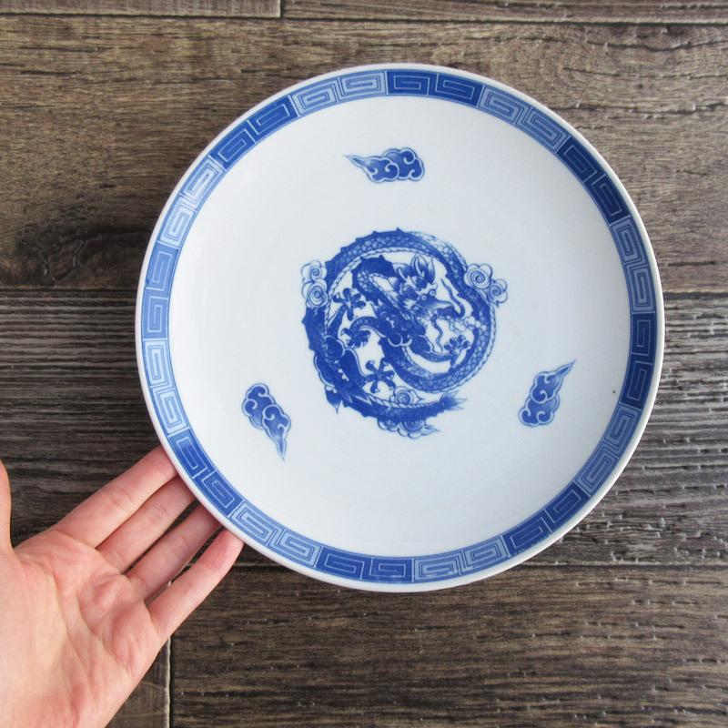 青龍 大皿 23.5cm / 中華料理 中華食器 薄いお皿 炒飯 麻婆豆腐 焼きそば 回鍋肉 プラター メタ皿 青色 ドラゴン