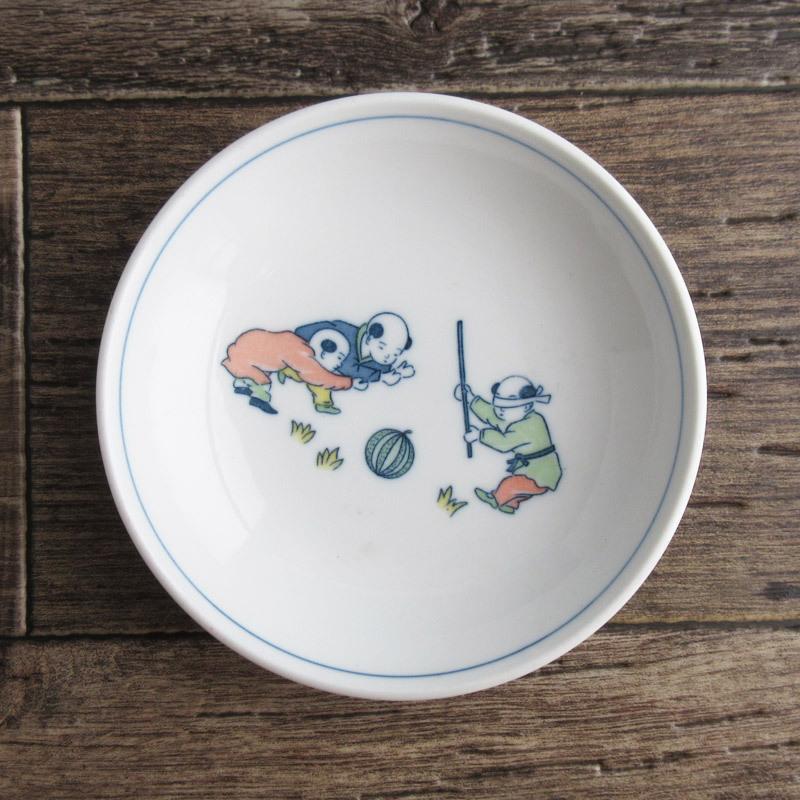 色絵 唐子童子 深小皿 13cm / 中華食器 取り皿 深皿 中皿 丸皿