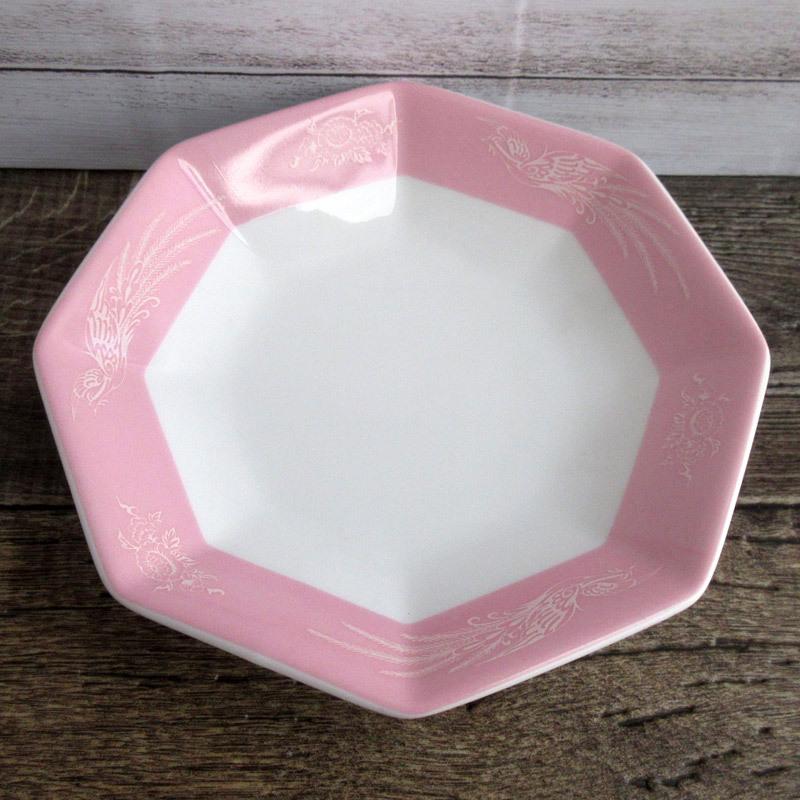 ピンク鳳凰 八角高台皿 18.8cm / シュウマイ皿 中華料理 炒飯