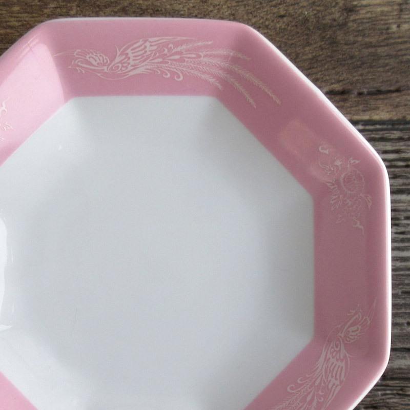 ピンク鳳凰 八角高台皿 18.8cm / シュウマイ皿 中華料理 炒飯