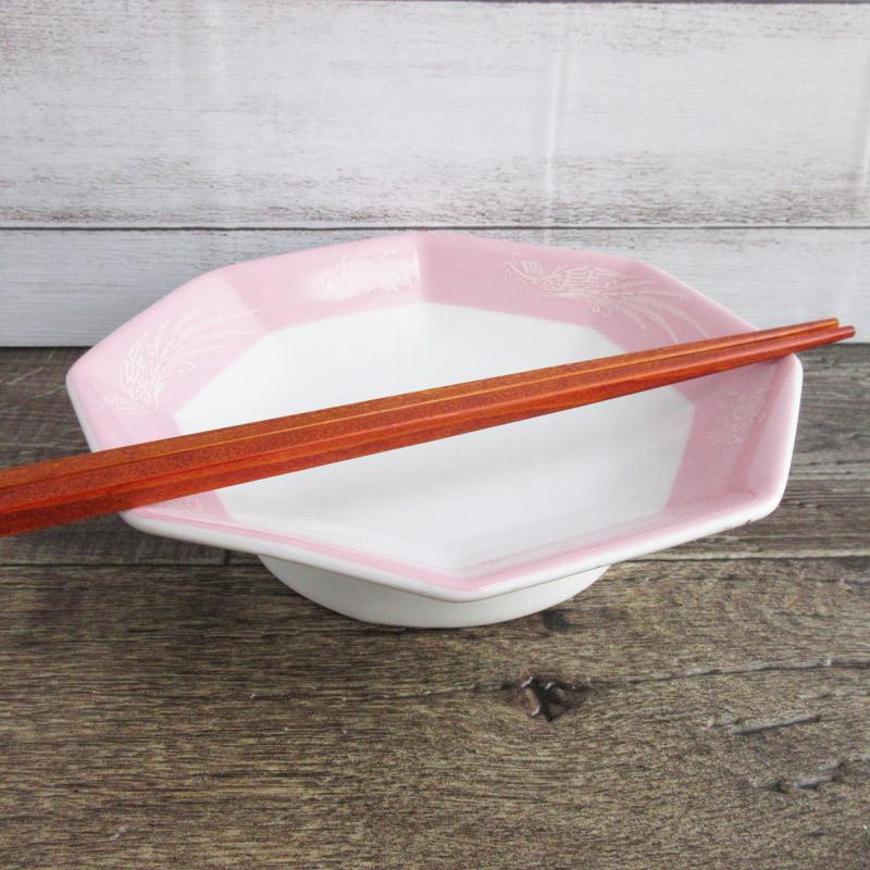 ピンク鳳凰 八角高台皿 18.8cm / シュウマイ皿 中華料理 炒飯