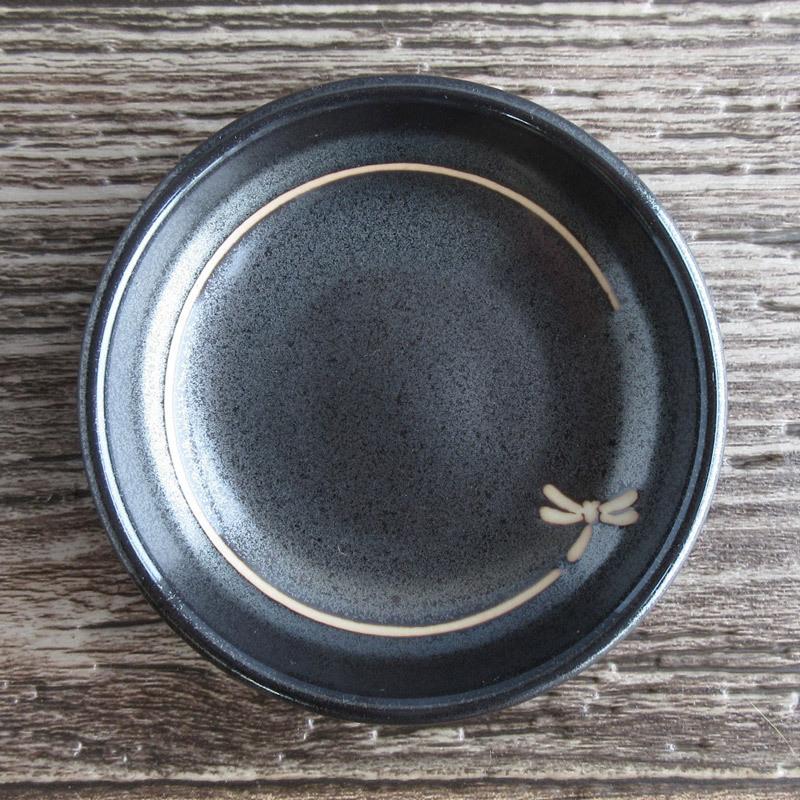 黒天目マット トンボ柄 小皿 9.5cm / 黒い食器 とんぼ 蜻蛉 和食器