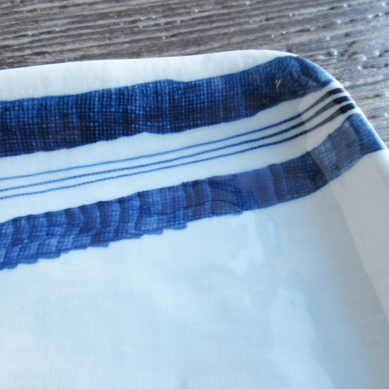 長角皿 23.7cm 和食器 焼物皿 スクエアプレート ブルー 水色 紺色